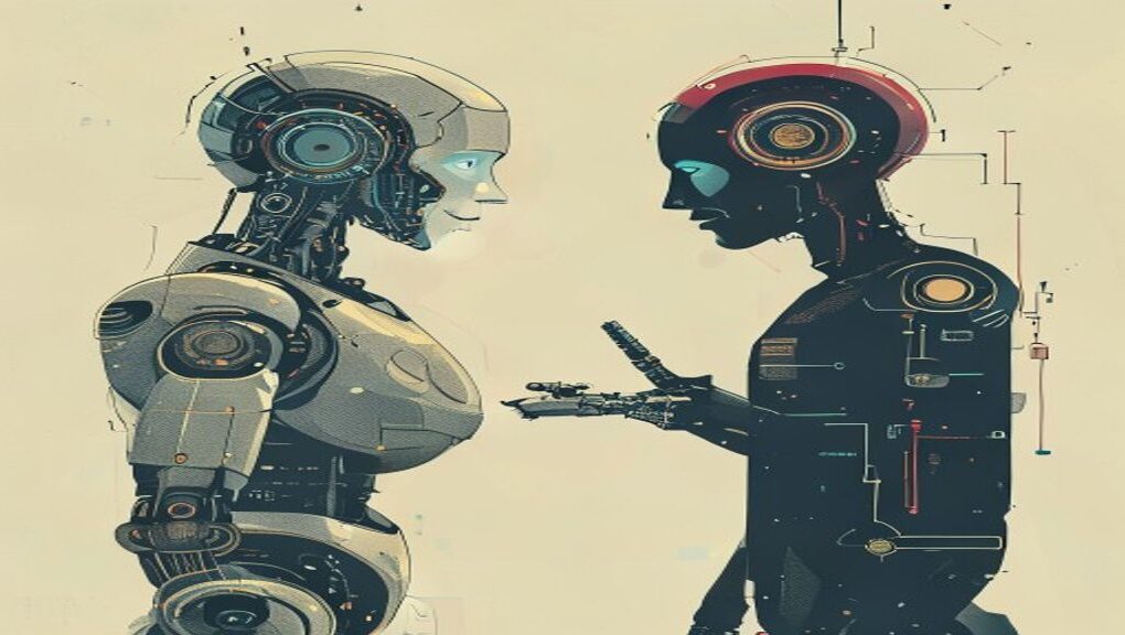 A robot and human interacting, representing consumer AI advancements