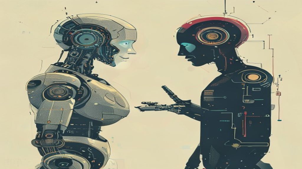 A robot and human interacting, representing consumer AI advancements