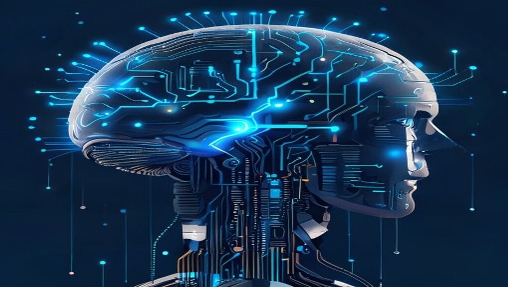 OpenAI's robotic brain with glowing blue circuits