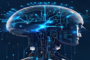 OpenAI's robotic brain with glowing blue circuits