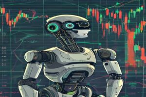 Anthropic IPO filing illustration with a robot and a stock market chart