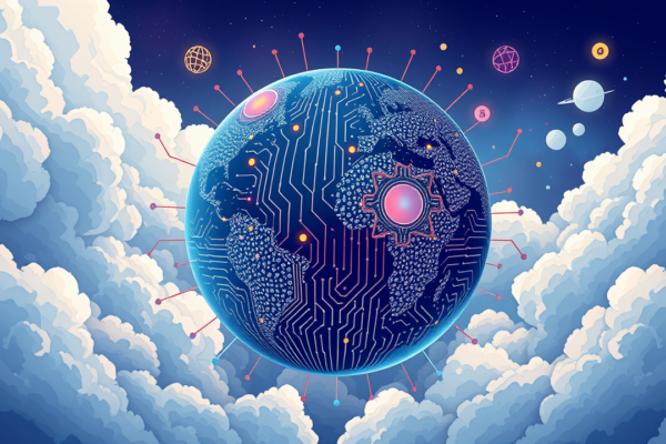 Illustration of tech sovereignty with a globe and circuit board pattern