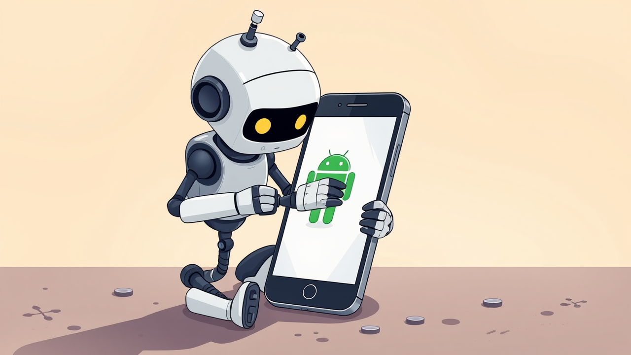 Android Update: Robot fixing a smartphone