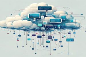 Cloud computing illustration with connected devices