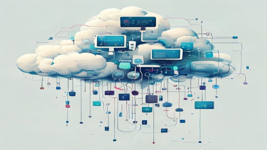 Cloud computing illustration with connected devices