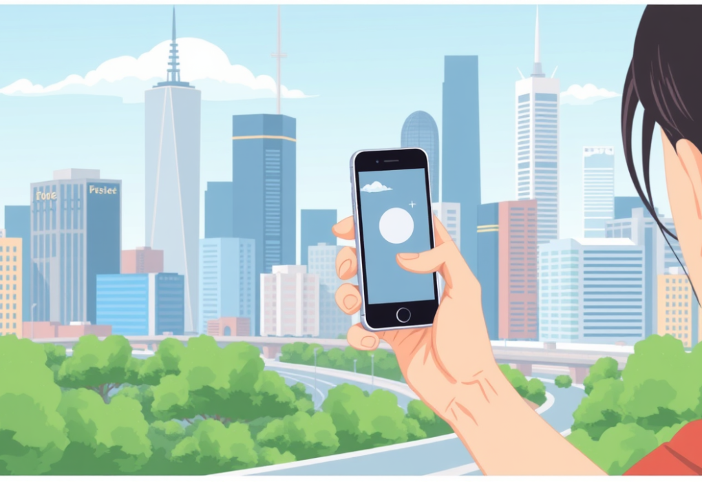 Person holding an iPhone with a cityscape, representing the latest iOS update