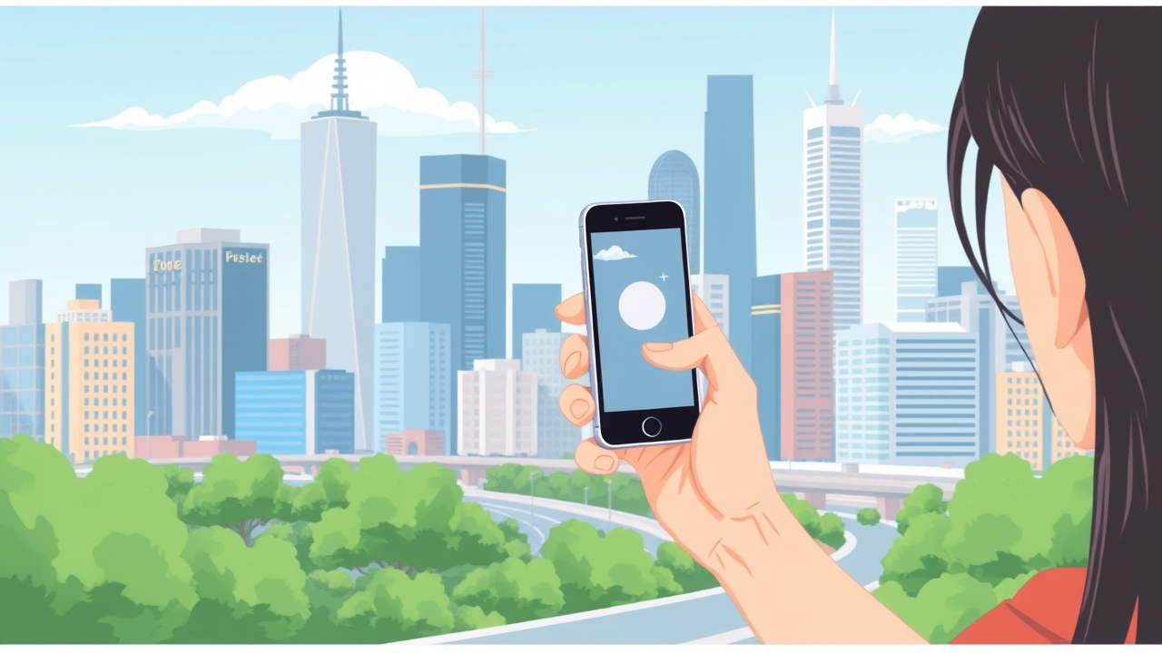 Person holding an iPhone with a cityscape, representing the latest iOS update