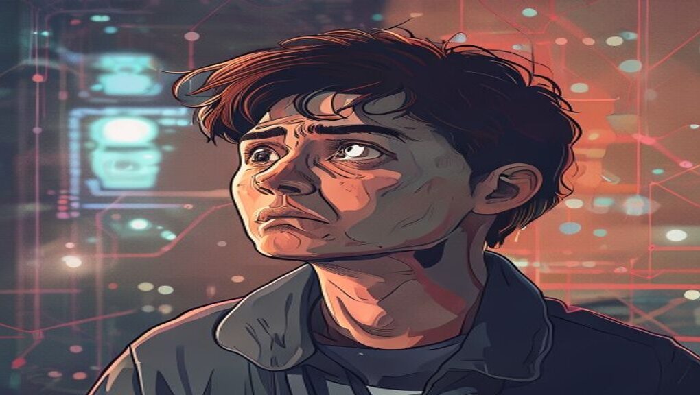 AI anxiety concept with a person in the foreground