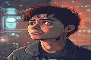 AI anxiety concept with a person in the foreground